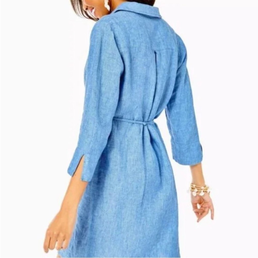 Lilly Pulitzer Pilar Tunic 3/4 Sleeve Linen Dress Beckon Blue Size Small - Picture 4 of 13